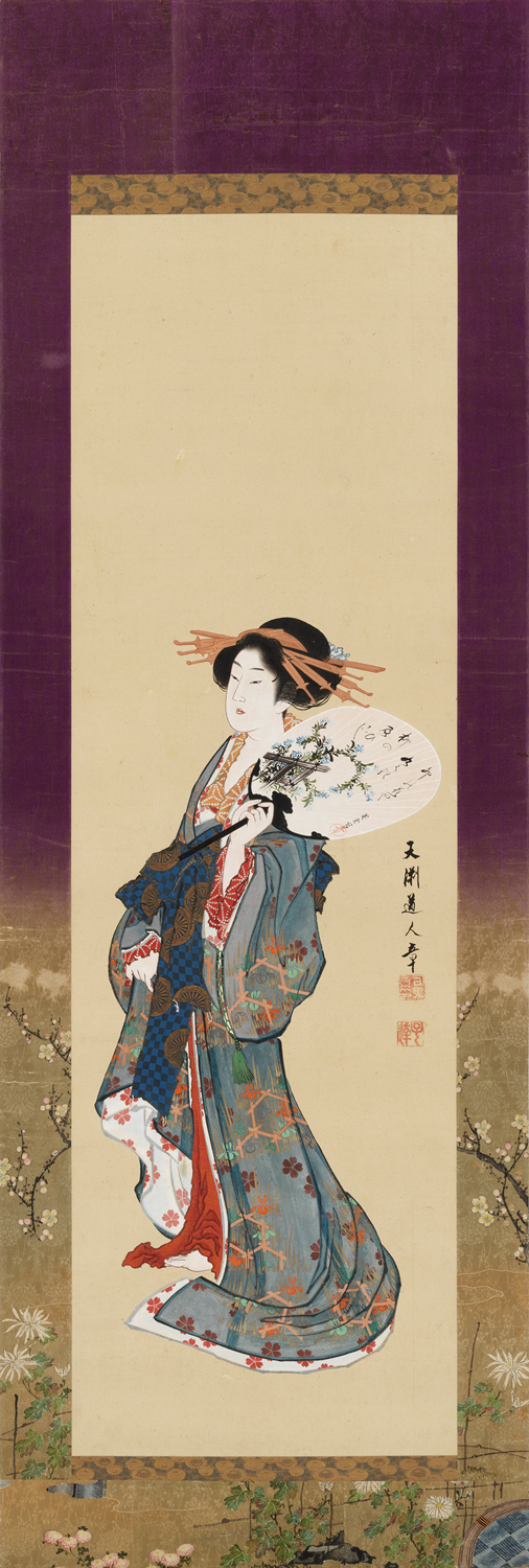 香水筆 題目 【 梅 に 小 禽 図 】 肉筆画 絹本彩画 香水筆 題目 【 梅 に 小 禽 図 】 肉筆画 絹本彩画